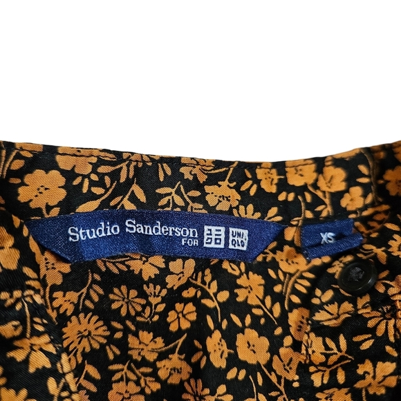 UniQlo Studio Sanderson Long Sleeve Pleated Button Up Blouse, Orange/Black, XS - Picture 8 of 13